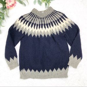 Vintage Blue Fair Isle Hand Knit  Wool Sweater